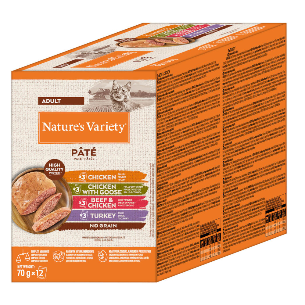 38 + 10 gratis! 48 x 70 g / 85 g Nature's Variety Adult - 48 x 70 g Paté No Grain: Mix, 4 Sorten von Nature’s Variety