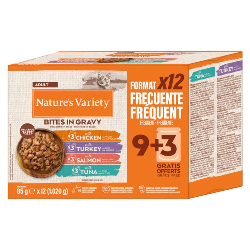 38 + 10 gratis! 48 x 70 g / 85 g Nature's Variety Adult - 48 x 85 g Bites in Soße: Mix, 4 Sorten von Nature’s Variety
