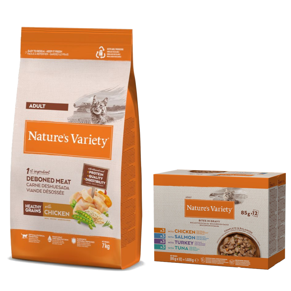 7 kg Nature's Variety + 12 x 85 g Mixpaket Bites in Soße gratis! - Healthy Grains Adult Huhn 7 kg Nature's Variety + 12 x 85 g Mixpaket Bites in Soße gratis! - Healthy Grains Adult Huhn von Nature’s Variety