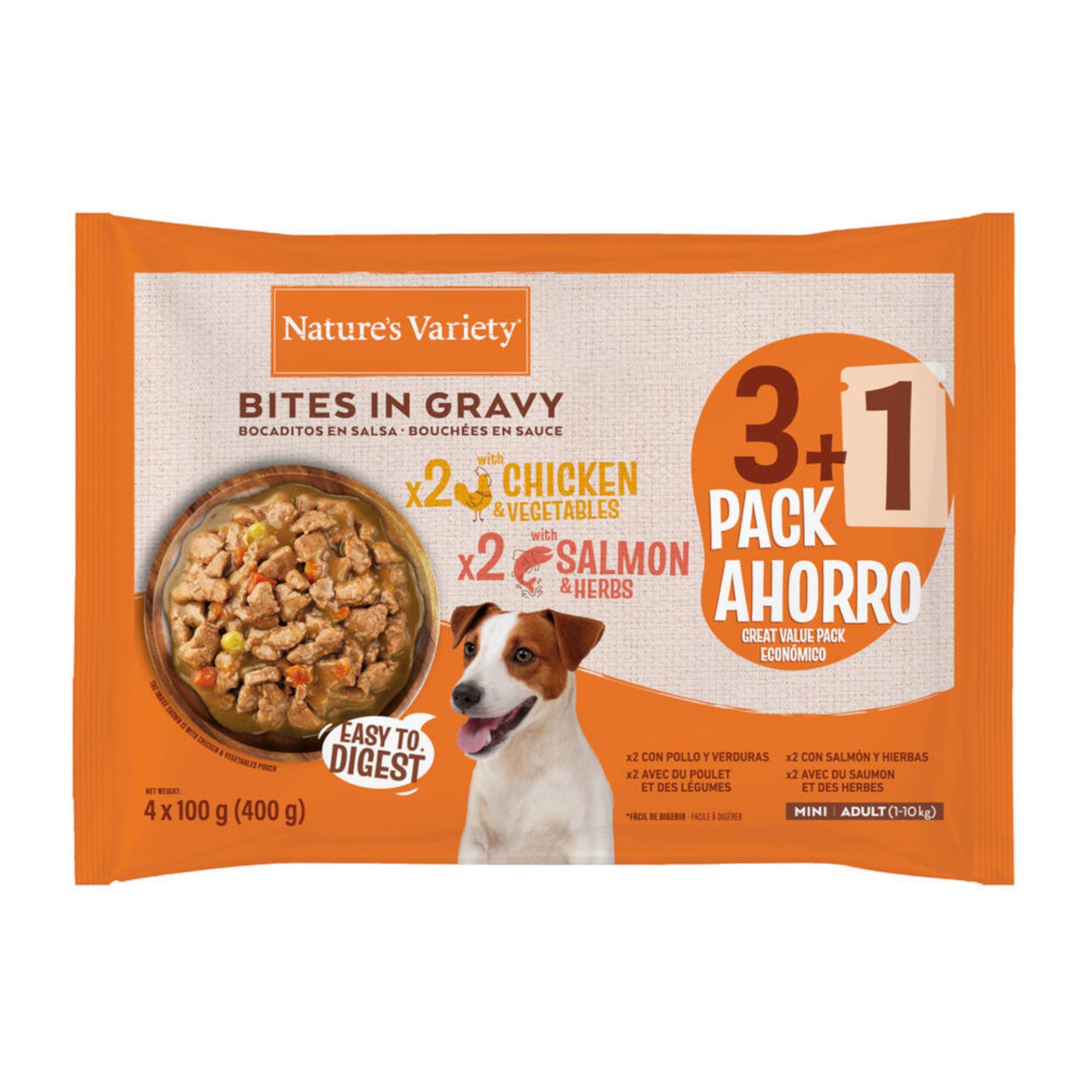 Nature's Variety Bites in Soße Mini Adult 4 x 100 g - Huhn & Lachs von Nature’s Variety