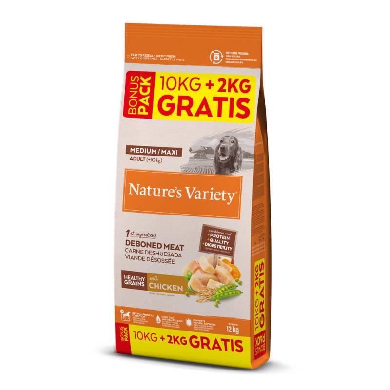 Nature's Variety Healthy Grains Adult Medium/Maxi Huhn - 2 × (10 + 2 kg) gratis von Nature’s Variety