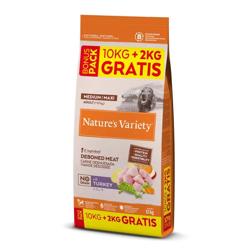 Nature's Variety No Grain Medium/Maxi Adult Truthahn - 10 kg + 2 kg gratis von Nature’s Variety