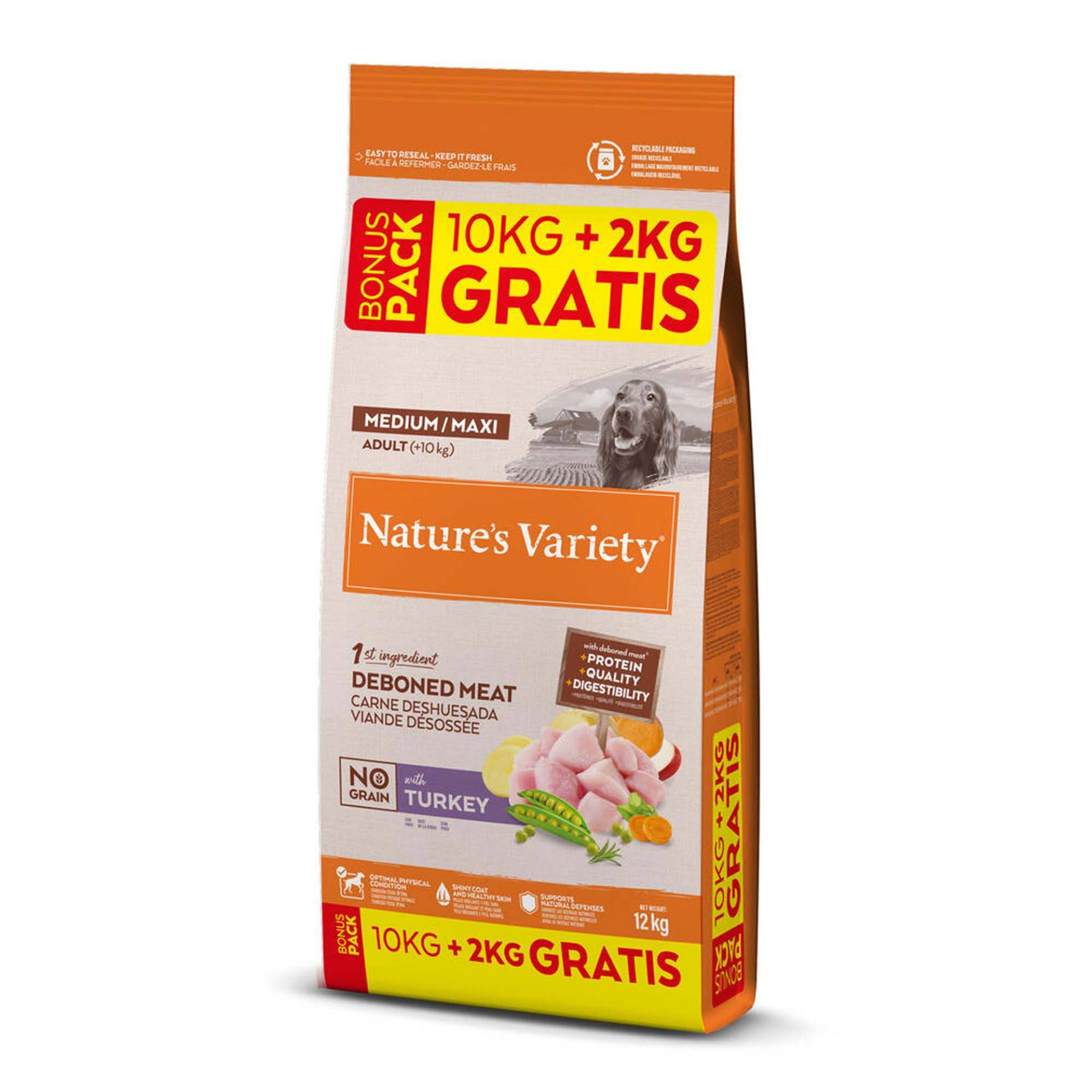 Nature's Variety No Grain Medium/Maxi Adult Truthahn -  Sparpaket: 2 x (10 kg + 2 kg gratis) von Nature’s Variety