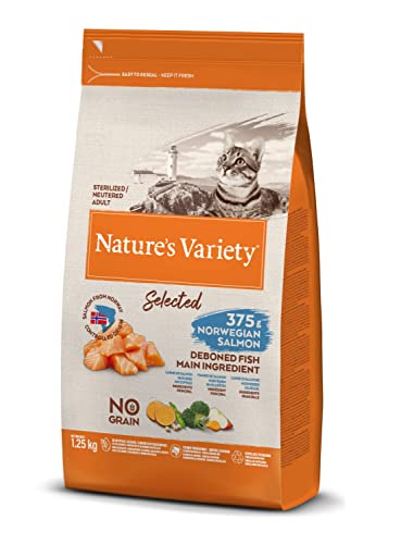 Nature's Variety Selected Trockenfutter für ausgewachsene Katzen, ohne Getreide, norwegischer Lachs, ohne Gräten, 1,25 kg von Nature's Variety
