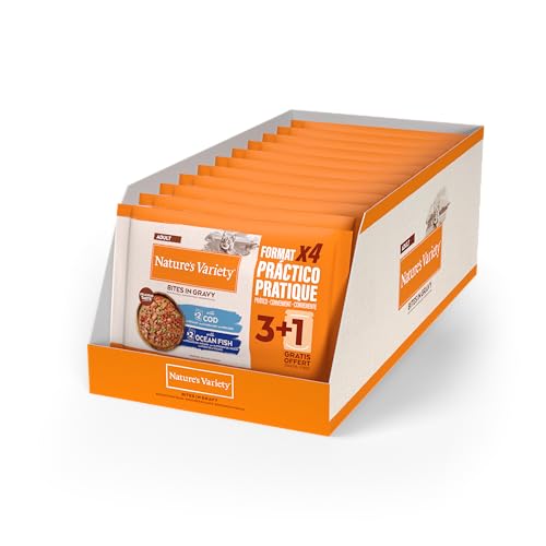 Nature's Variety Snacks in Sauce Nassfutter für Katzen mit Kabeljau/Meeresfisch: Multipack 11 x (4 x 85 g) von Nature's Variety
