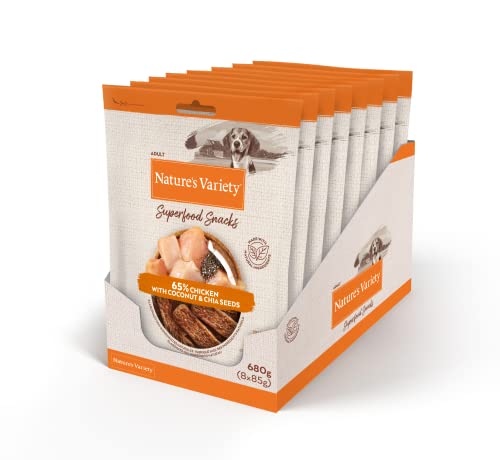 Nature's Variety Superfoods – Snacks für ausgewachsene Hunde mit Huhn, Kokosnuss und Chiasamen, 85 g x 8 von Nature's Variety