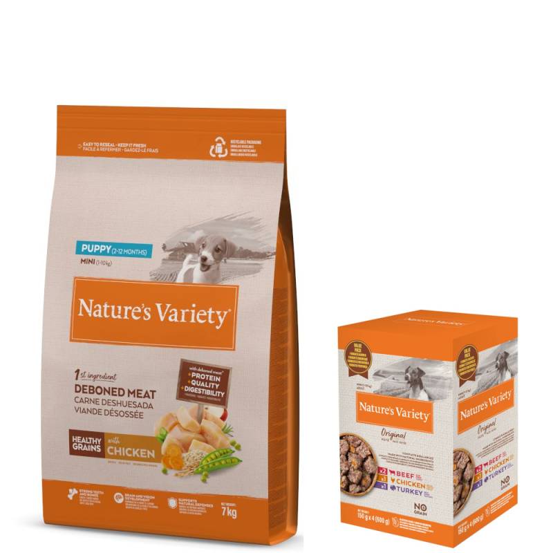 Nature's Variety Trockenfutter + Original Paté No Grain Adult Nassfutter gratis! - 7 kg Healthy Grains Puppy Mini Huhn + 4 x 150 g Rind, Huhn, Truthahn Nature's Variety Trockenfutter + Original Paté No Grain Adult Nassfutter gratis! - 7 kg Healthy Grains Puppy Mini Huhn + 4 x 150 g Rind, Huhn, Truthahn von Nature’s Variety