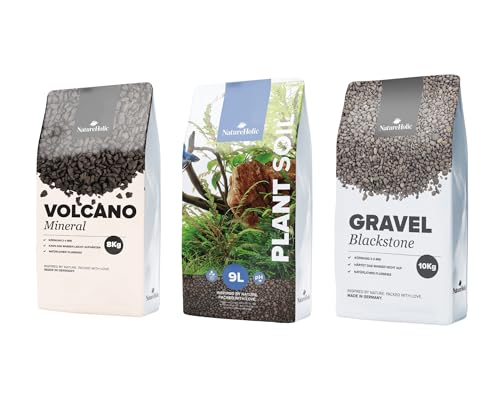 Aquarium Kies & Bodengrund Komplettset | Volcano Mineral, Plant Soil & Gravel Blackstone | Dreischichtig für stabile Wasserwerte, gesunde Pflanzen & schönes Layout | Für Aquarien 10-100+ Liter Aquarium Kies & Bodengrund Komplettset | Volcano Mineral, Plant Soil & Gravel Blackstone | Dreischichtig für stabile Wasserwerte, gesunde Pflanzen & schönes Layout | Für Aquarien 10-100+ Liter von NatureHolic