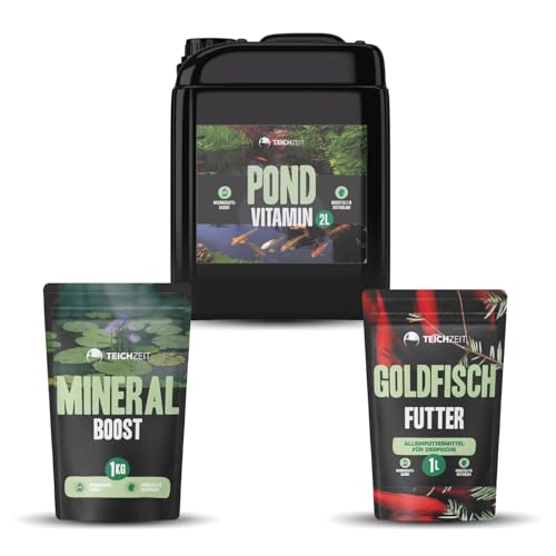 Goldfisch Sorglospaket | Fisch Futter & Teichpflege-Set | 1x Teichzeit Goldfisch Futter, 1x Pond Vitamin & 1x Mineral Boost Goldfisch Sorglospaket | Fisch Futter & Teichpflege-Set | 1x Teichzeit Goldfisch Futter, 1x Pond Vitamin & 1x Mineral Boost von NatureHolic