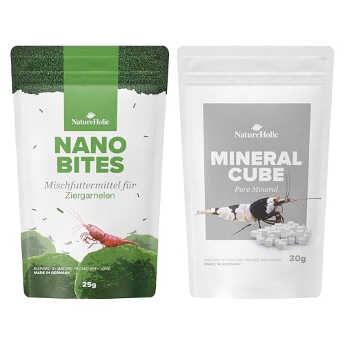 Nano Futterset | Shrimp Bites + Mineralcube 'Pure Mineral' | Nährstoffe & Mineralien 2 in 1 | Ideal für kleine Cubes | Für Junge & Adulte Tiere von NatureHolic