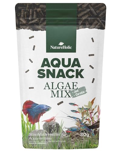 NatureHolic AquaSnack AlgaeMix Sticks | Hochwertiges Zusatzfutter fürs Aquarium | Intensive Färbung der Aquarienbewohner | Futter für Garnelen, Krebse, Krabben, Aquarienschnecken & Zierfische | 30g von NatureHolic