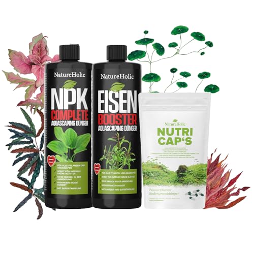 NatureHolic Aquarium Dünger Rundum Sorglospaket | Prächtige Pflanzen All-in-One-Lösung - Komplettdünger + Langzeitdünger Kapseln, nichts weiter nötig! Wachstumsbooster | 2x 500ml + Bodendünger Kapseln NatureHolic Aquarium Dünger Rundum Sorglospaket | Prächtige Pflanzen All-in-One-Lösung - Komplettdünger + Langzeitdünger Kapseln, nichts weiter nötig! Wachstumsbooster | 2x 500ml + Bodendünger Kapseln von NatureHolic