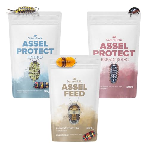 NatureHolic Assel 'Sorglos' Paket | Assel Feed, HydroProtect & TerrainBoost | Komplettpaket für gesunde Asseln im Terrarium | Mit Proteinen, Mineralien & Wasserspeicher für stabile Panzer von NatureHolic