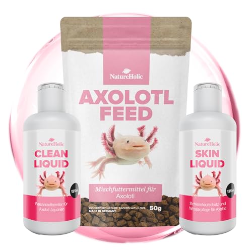 NatureHolic Axolotl Pflege-Set | Komplett-Set für Axolotl mit Futter & Wasserpflege | Weiches Softfutter, natürlicher Schleimhautschutz & Wasseraufbereiter | Für eine gesunde Haltung im Lotl-Aquarium NatureHolic Axolotl Pflege-Set | Komplett-Set für Axolotl mit Futter & Wasserpflege | Weiches Softfutter, natürlicher Schleimhautschutz & Wasseraufbereiter | Für eine gesunde Haltung im Lotl-Aquarium von NatureHolic