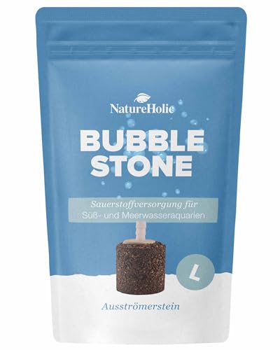 NatureHolic Bubble Stone | Ausströmerstein für optimale Sauerstoffversorgung im Aquarium | Aquarien Belüftung Sprudelstein Sauerstoffversorgung Luftstein | L - 3,4 x 2,6 cm von NatureHolic