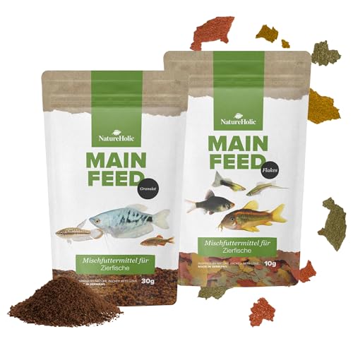 NatureHolic Hauptfeed Bundle - Granulat & Flocken Fischfutter fürs Aquarium - Abwechslungsrecih mit Omega3, Vitaminen & Spurenelementen - Klarwasser-Formel für alle Aquarienfische von NatureHolic