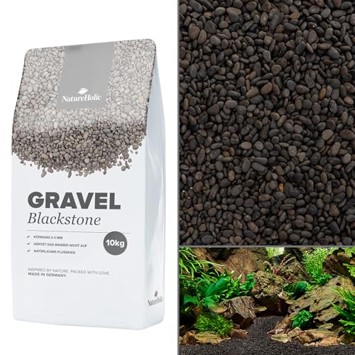 NatureHolic Naturkies Blackstone River | Schwarzer Aquarium Kies | Natürlicher Flusskies für Aquarien mit feiner Körnung 2-5 mm | Perfekt für Naturaquarien, Bodengrund & Deko | 10kg von NatureHolic