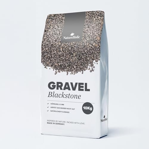 NatureHolic Naturkies Blackstone River | Schwarzer Aquarium Kies | Natürlicher Flusskies für Aquarien mit feiner Körnung 2-5 mm | Perfekt für Naturaquarien, Bodengrund & Deko | 20kg von NatureHolic