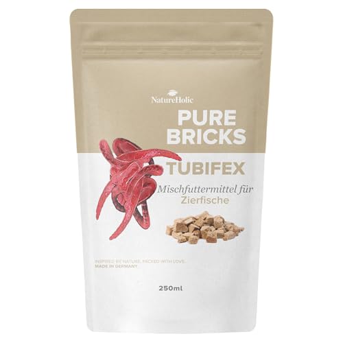 NatureHolic Pure Cubes Tubifex | Gefriergetrocknete Tubifex Würfel für Zierfische Garnelen Krebse Asseln | Proteinreiches Naturfutter mit Astaxanthin und Chitin von NatureHolic