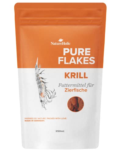 NatureHolic Pure Flakes - Krill - Hohe Akzeptanz - über 25% Krill - Für Süßwasseraquarien - Für Meerwasseraquarien - Hergestellt in Mannheim von NatureHolic