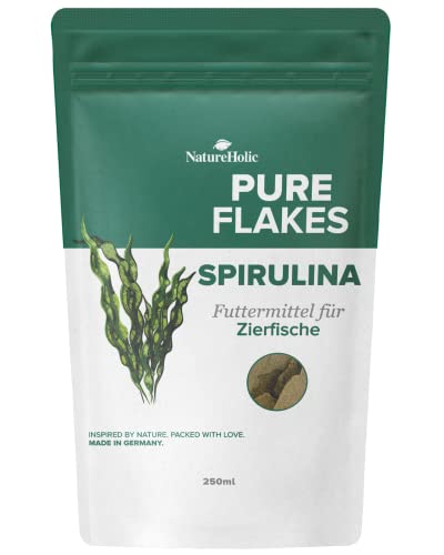 NatureHolic Pure Flakes - Spirulina - Hohe Akzeptanz - Für Süßwasseraquarien & Meerwasseraquarien - 25% Chlorella und Spirulina - Hergestellt in Mannheim von NatureHolic