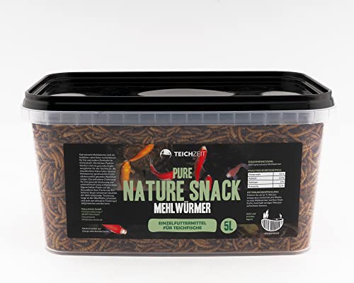 Natureholic - Teichzeit Pure Nature Snacks - Mehlwürmer I Lange schwimmfähig I Für Koi und andere Teichfische I essentielle Aminosäuren I Made in Germany I 5000 ml von NatureHolic