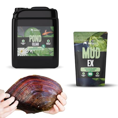 Teich Reinigungsset | Teichpflege-Set für einen sauberen und klaren Gartenteich & Fischteich | 1x Teichzeit MudEx Teichschlammentferner, 1x Teichzeit Pond Clear & 3X Teichmuschel Teich Reinigungsset | Teichpflege-Set für einen sauberen und klaren Gartenteich & Fischteich | 1x Teichzeit MudEx Teichschlammentferner, 1x Teichzeit Pond Clear & 3X Teichmuschel von NatureHolic