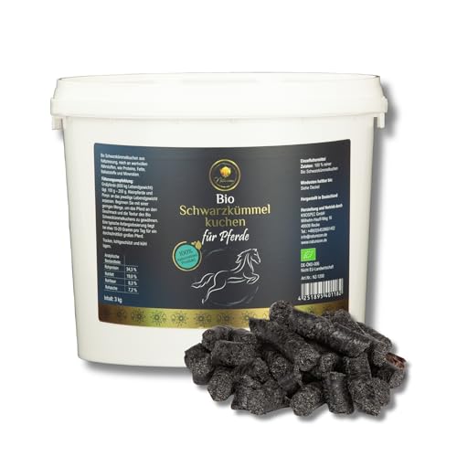 Naturezon® - Bio Schwarzkümmelkuchen Pellets für Pferde 3kg - 100% naturrein - Presskuchen ohne Melasse und Zusätze - Gesunde Leckerli für Pferde von Naturezon