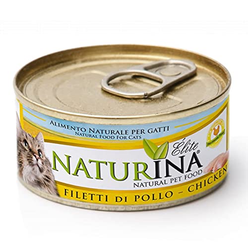 NATURINA - Elite Feuchte für Katzen mit Hühnerfilets, gedämpft und in Kochwasser konserviert, ohne Konservierungsstoffe und synthetische Farbstoffe, für alle Größen, 24 Dosen à 70 g von Naturina