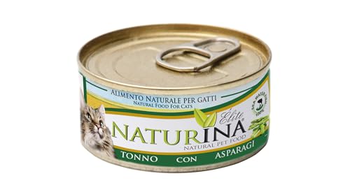 NATURINA - Elite Nassfutter für Katzen, Thunfisch mit Spargel, gedämpft und in Kochwasser konserviert, ohne Konservierungsstoffe und synthetische Farbstoffe, für alle Größen, 24 Dosen à 70 g von Naturina