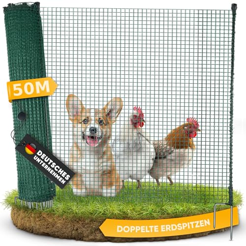 NATURIZ® Weidezaun in 50m x 90cm Komplettset - mobiler Hundezaun & Hühnerzaun extrem stabil, ohne Strom, Grün (50m) von Naturiz