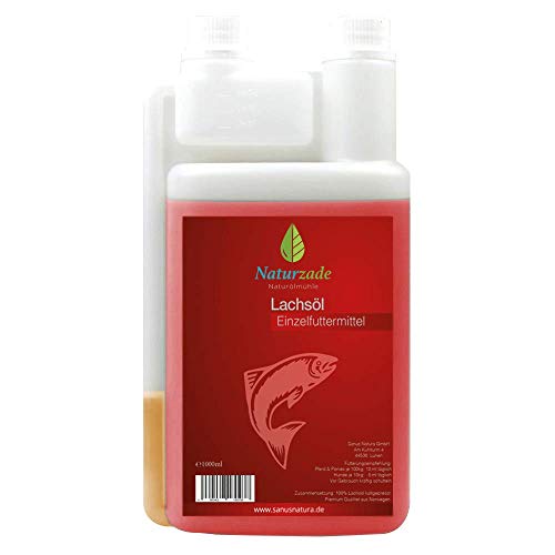 Naturzade Lachsöl 1 Liter Dosierflasche für Hunde & Pferde mit Omega 3 und Omega 6 Fettsäuren, Fischöl Barföl von Naturzade