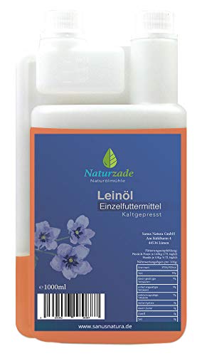 Naturzade Leinöl 1 Liter Premium Qualität 100% rein, kaltgepresst für Pferde & Hunde von Naturzade