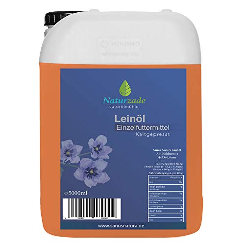 Naturzade Leinöl 5 Liter Premium Qualität 100% rein, kaltgepresst für Pferde & Hunde von Naturzade