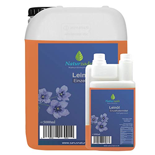 Naturzade Leinöl 6 Liter Premium Qualität 100% rein, kaltgepresst für Pferde & Hunde von Naturzade