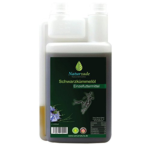 Naturzade Schwarzkümmelöl für Pferde & Hunde, 1 Liter Dosierflasche, kaltgepresst mühlenfisch direkt vom Hersteller von Naturzade