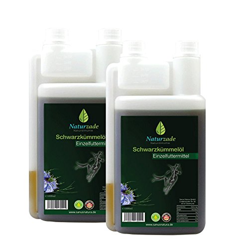 Naturzade Schwarzkümmelöl für Pferde & Hunde, 2 Liter ( 2 x 1 Liter ) Dosierflasche, kaltgepresst mühlenfrisch direkt vom Hersteller von Naturzade