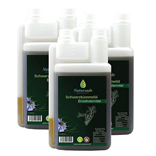 Naturzade Schwarzkümmelöl für Pferde & Hunde, 3 Liter ( 3 x 1 Liter ) Dosierflasche, kaltgepresst mühlenfrisch direkt vom Hersteller von Naturzade