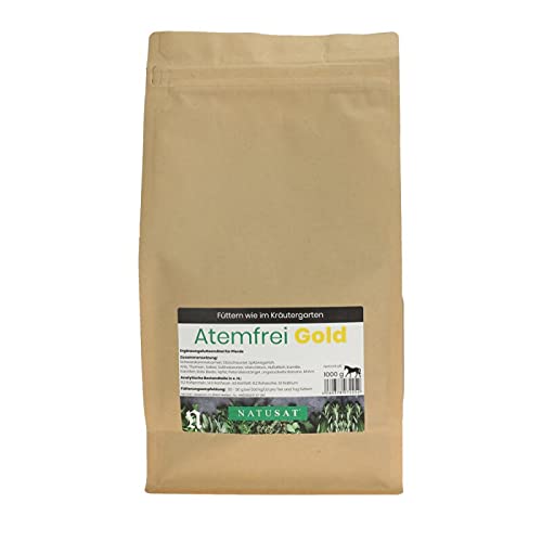NATUSAT Kräutermischung Atemfrei Gold - mit Schwarzkümmelsamen, Bronchialkräuter, schonend getrocknet für Pferde (1000 g) NATUSAT Kräutermischung Atemfrei Gold - mit Schwarzkümmelsamen, Bronchialkräuter, schonend getrocknet für Pferde (1000 g) von Natusat