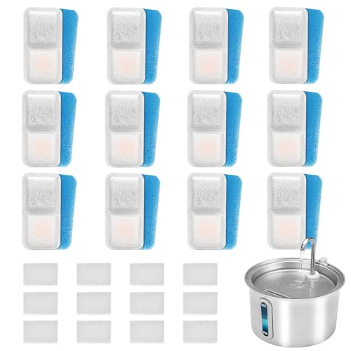 12 Stück Katzenbrunnen Filter für 2L Katzenbrunnen Edelstahl, Ersatzfilter für PWF-001 2L Trinkbrunnen für Katze Edelstahl, 3 Schicht-Filterung, Aktivkohle-Baum-Ionenschwamm Filtration von NautyPaws
