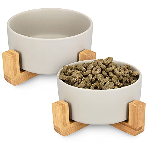 Navaris 2X Futternapf Katze mit Bambus Halter - Futterstation 2X Keramiknapf für Katzen Hunde - Keramik Fressnapf Set Futterbar mit Holz Halterung Navaris 2X Futternapf Katze mit Bambus Halter - Futterstation 2X Keramiknapf für Katzen Hunde - Keramik Fressnapf Set Futterbar mit Holz Halterung von Navaris