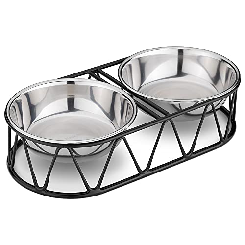 Navaris 2X Futternapf Katze mit Halterung - Futterstation Set Eisennapf für Katzen Hunde - Eisen Fressnapf Set Futterbar mit Edelstahl Halter Navaris 2X Futternapf Katze mit Halterung - Futterstation Set Eisennapf für Katzen Hunde - Eisen Fressnapf Set Futterbar mit Edelstahl Halter von Navaris