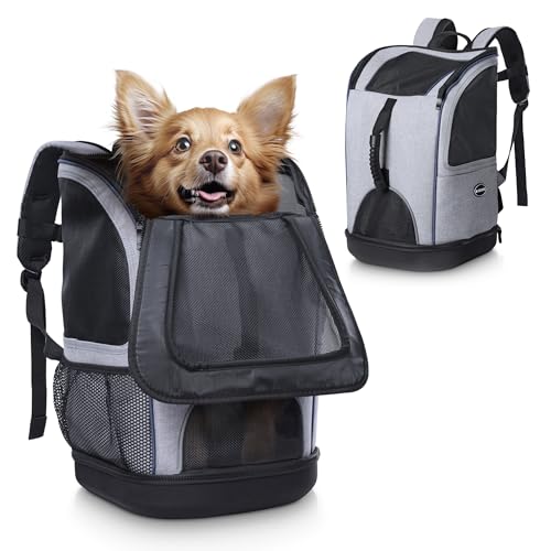 Navaris 2in1 Rucksack für Hund Katze gepolstert - Hunderucksack Katzenrucksack - Tragetasche - 30 x 30 x 46 cm - Haustier Backpack bis 10kg - Grau von Navaris