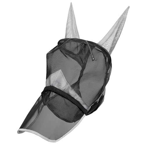 Navaris Fliegenmaske für Pferde - Pferdefliegenmaske - Atmungsaktive Fliegenmaske - Anti-Mückenmaske - Anti-Fliegen-Pferdemaske - Polyester - Grau - Größe M von Navaris