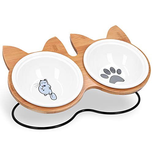 Navaris Futternapf Katze mit Bambus Halter - Futterstation Set Keramiknapf für Katzen Hunde - Keramik Fressnapf Set - Futternapf mit Halterung Navaris Futternapf Katze mit Bambus Halter - Futterstation Set Keramiknapf für Katzen Hunde - Keramik Fressnapf Set - Futternapf mit Halterung von Navaris