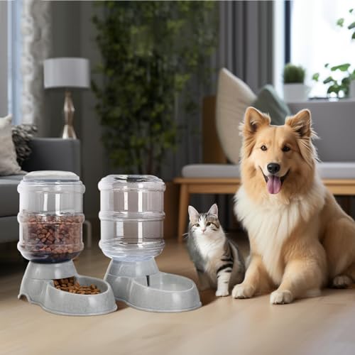 Navaris Futterspender und Wasserspender für Haustiere - Set zur Fütterung von Hund und Katze - Futterstation Futterautomat für Trockenfutter - Dunkelgrau von Navaris
