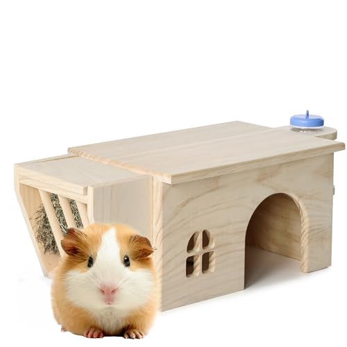 Navaris Hamsterhaus aus Holz - Hamsterversteck - Holzhaus Hamster - Inklusive Futter- und Wasserstation - Hamster Spielplatz - 3-in-1 Hamsterhaus - Heuraufe Hamster von Navaris