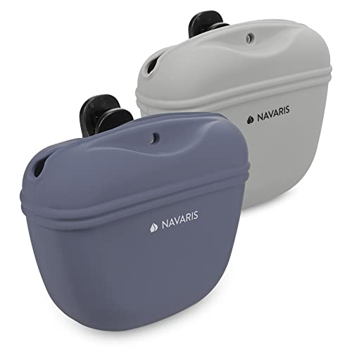 Navaris Hunde Futterbeutel aus Silikon 2er Set - 2X Snackbeutel mit Clip und Magnet - Futtertasche Leckerlis Trockenfutter - Leckerlibeutel - Grau Violett von Navaris