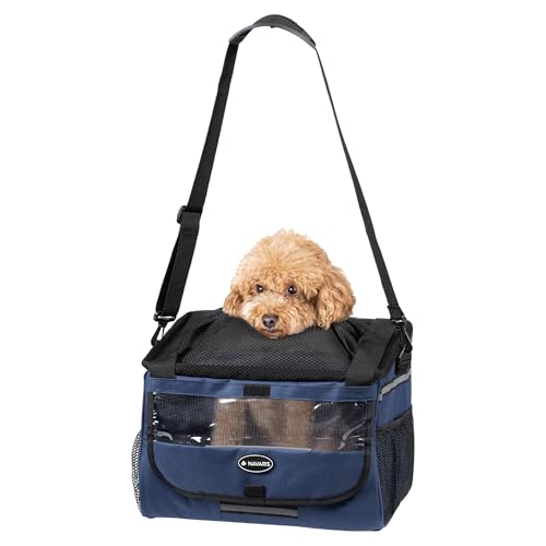 Navaris Hundekorb Fahrrad vorne - Hundefahrradkorb vorn - Fahrradkorb Hund - Für Hunde bis zu 10 kg - Praktische Zusatztaschen - Fahrradkorb Lenker mit Trageriemen - Blau von Navaris