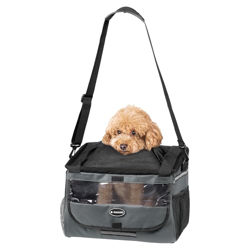 Navaris Hundekorb Fahrrad vorne - Hundefahrradkorb vorn - Fahrradkorb Hund - Für Hunde bis zu 10 kg - Praktische Zusatztaschen - Fahrradkorb Lenker mit Trageriemen - Grau von Navaris